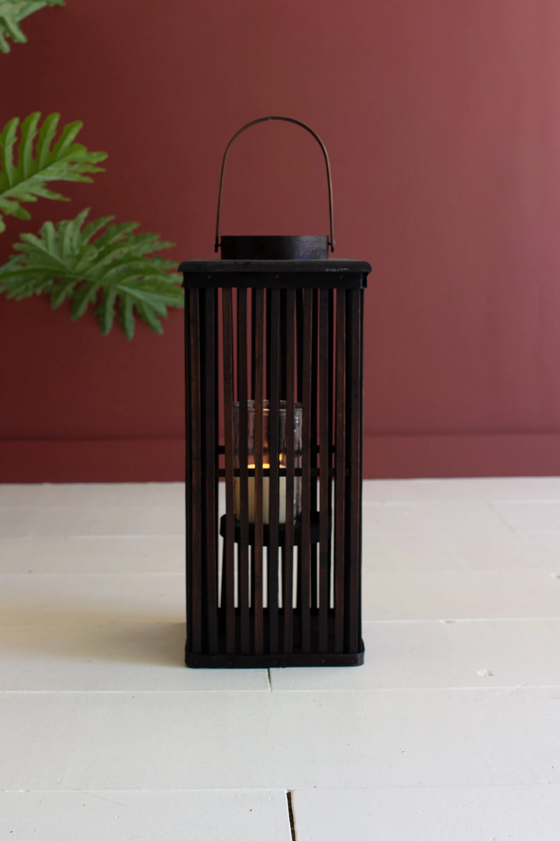 Tall Brown Rectangle Bamboo Lantern with Glass Insert / Small Candle Holders discount collection