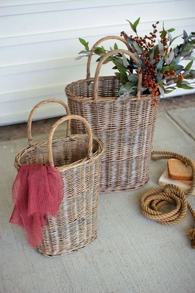 Tall Oval Wicker Baskets Set Of Two Decorative Baskets clearance deals