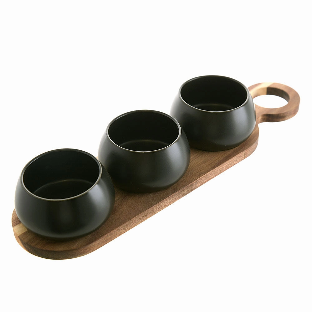 Tapas Set Acacia Tray with 3 Bowls