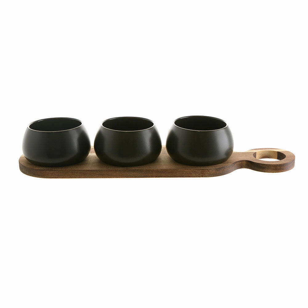 Tapas Set Acacia Tray with 3 Bowls