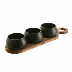 Tapas Set Acacia Tray with 3 Bowls Serveware clearance shop