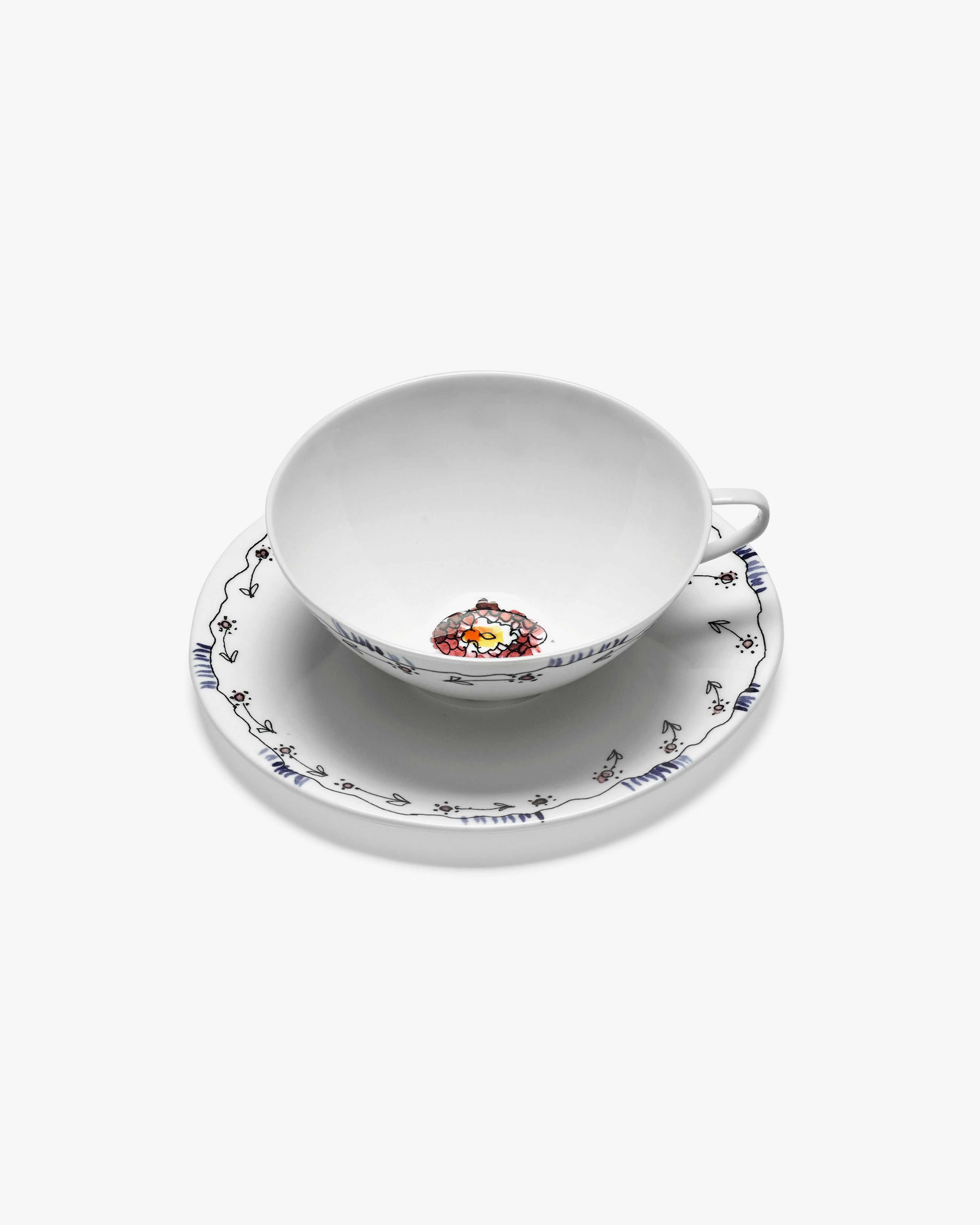 Tea cup with saucer Anemone milk Midnight Flowers