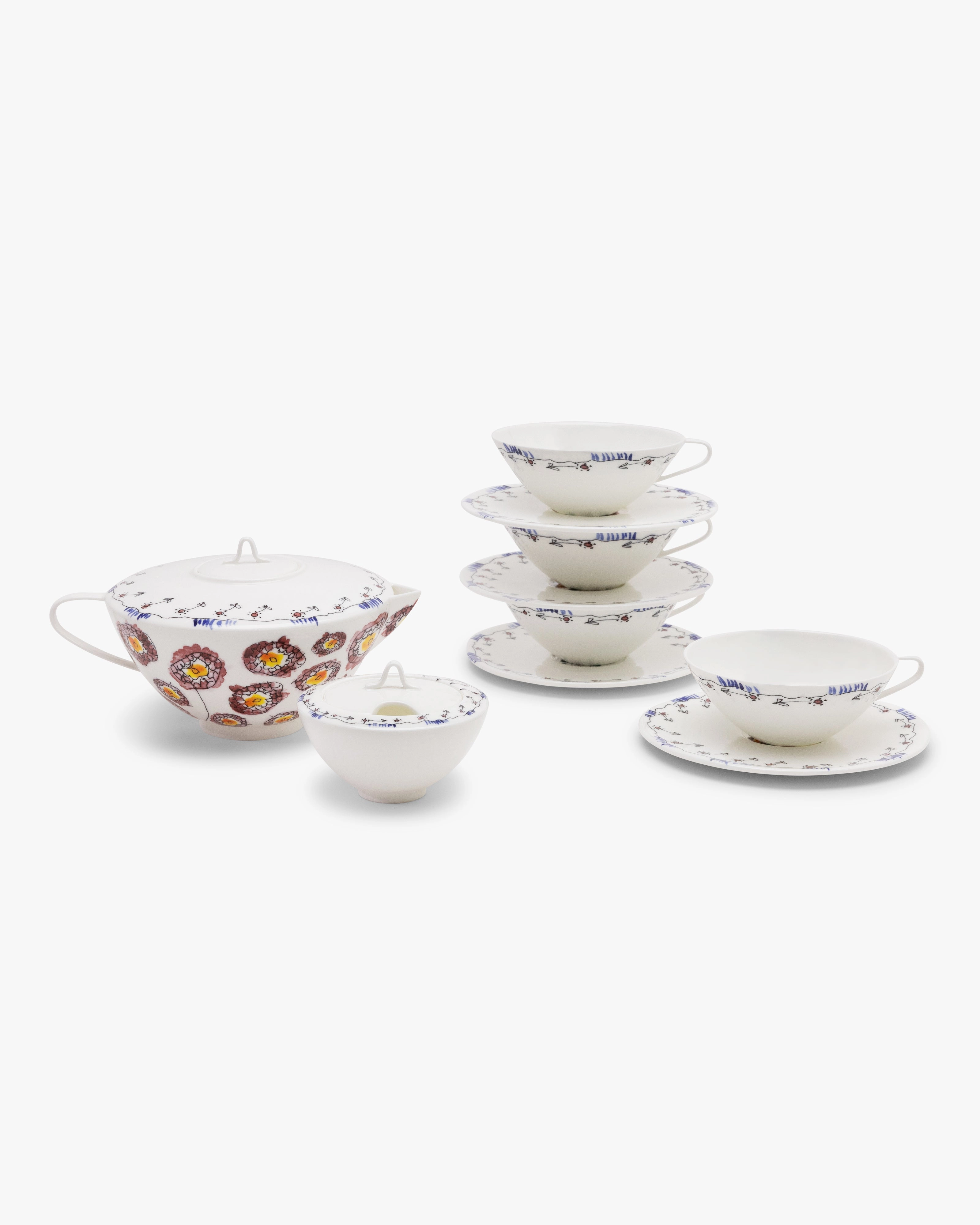 Tea Set 6 pieces anemone midnight flowers Dinnerware tableware outlet