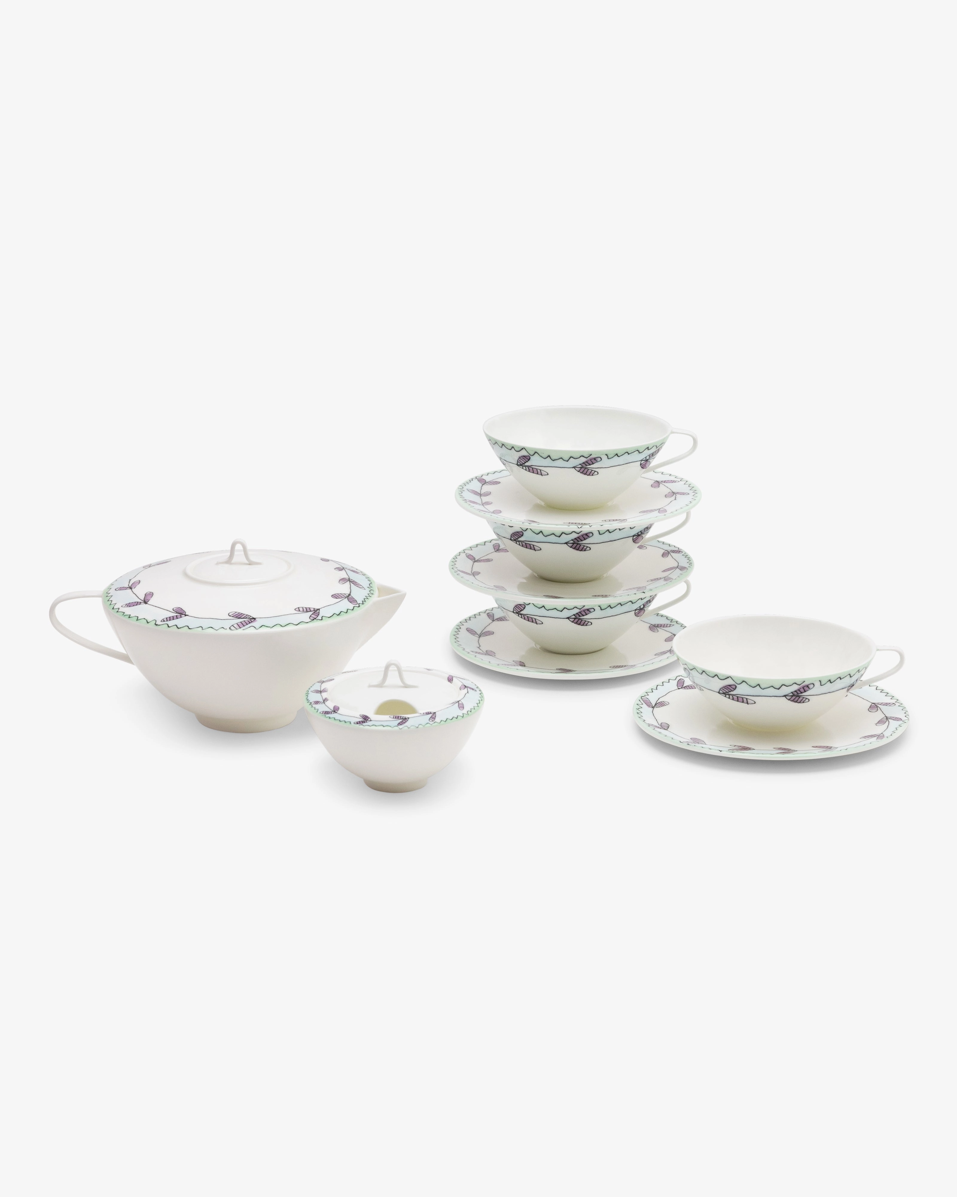 Tea Set 6 pieces blossom milk midnight flowers Dinnerware tableware outlet