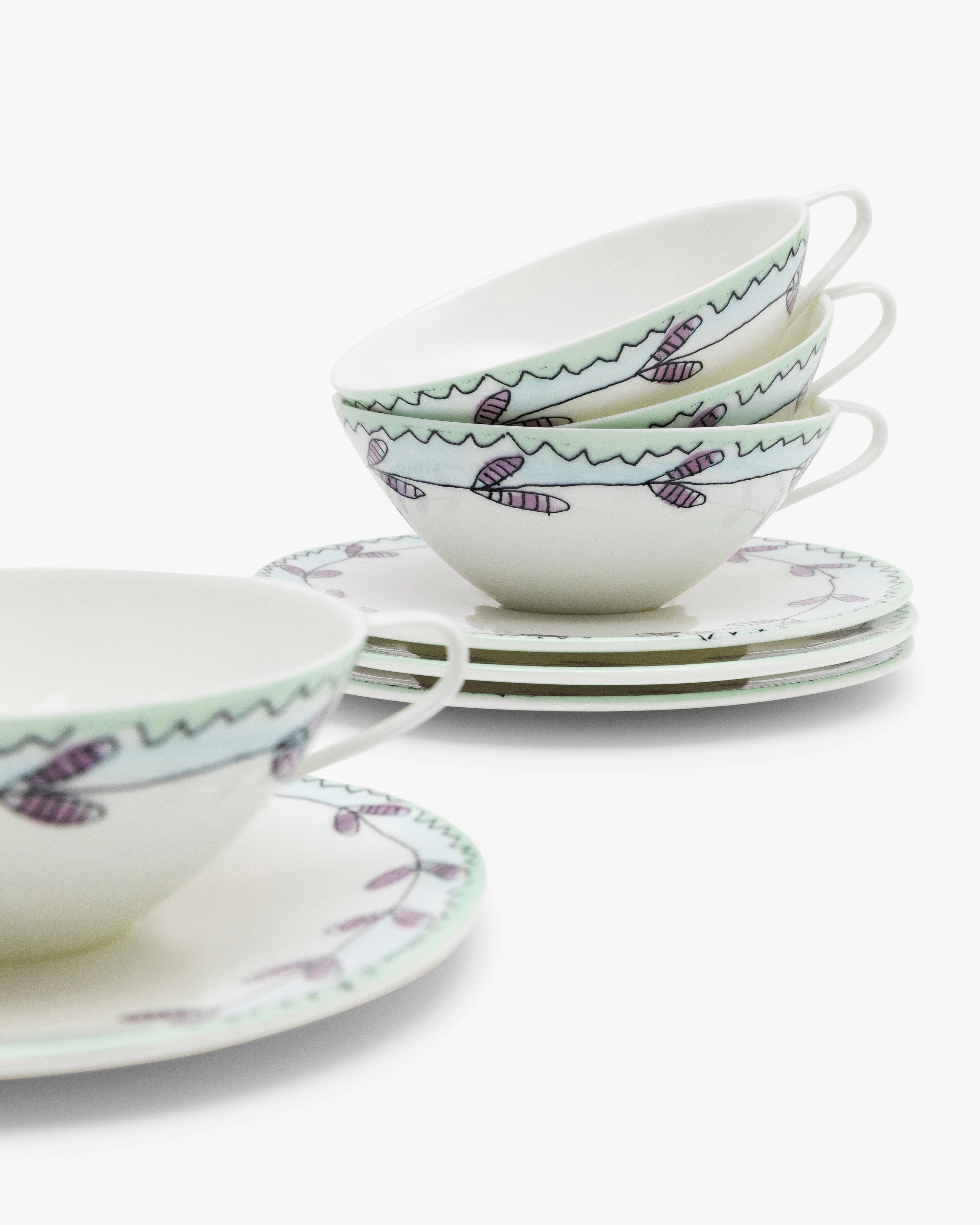 Tea Set 6 pieces blossom milk midnight flowers