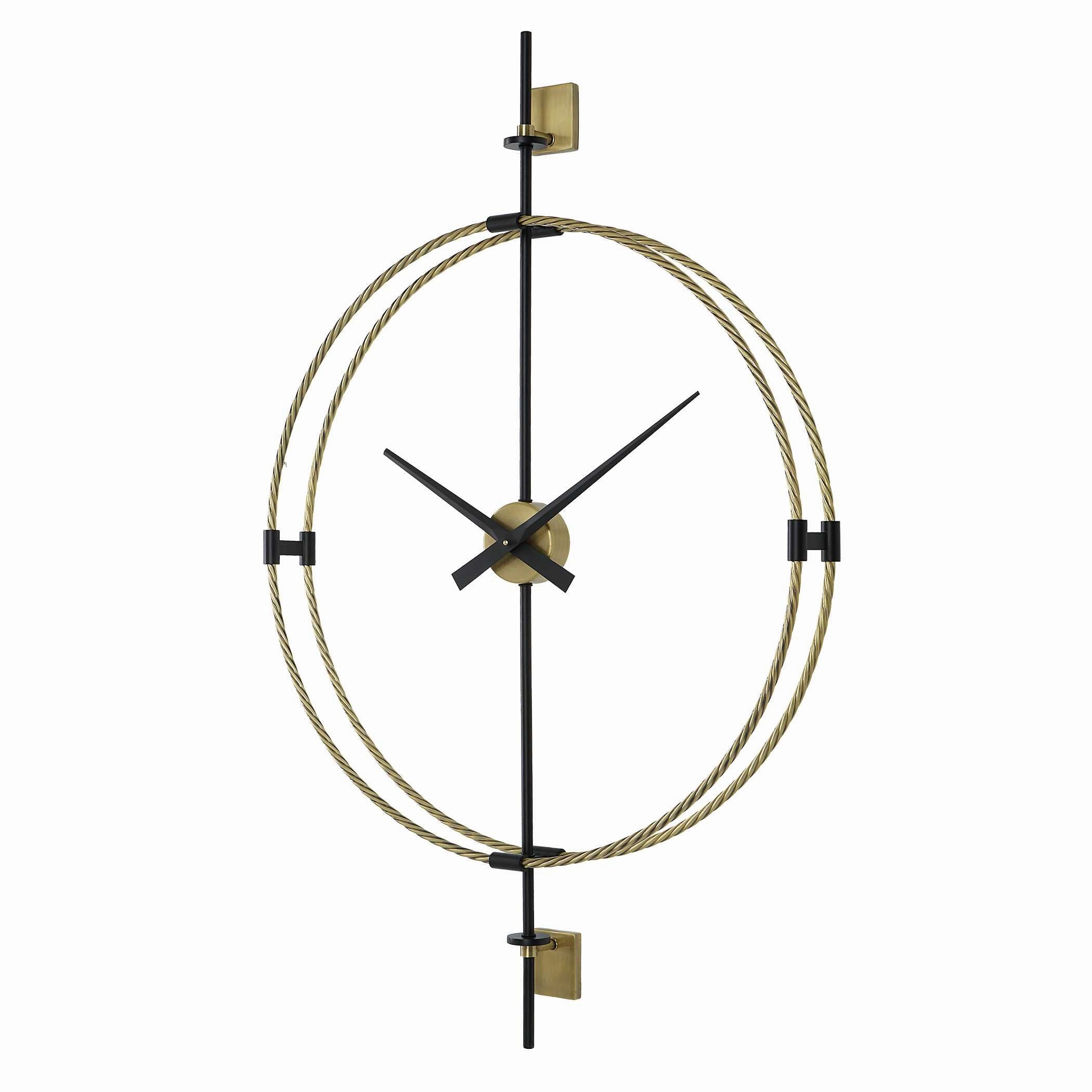 Time Flies Wall Clock Brushed Brass With Satin Black Clocks decor discount