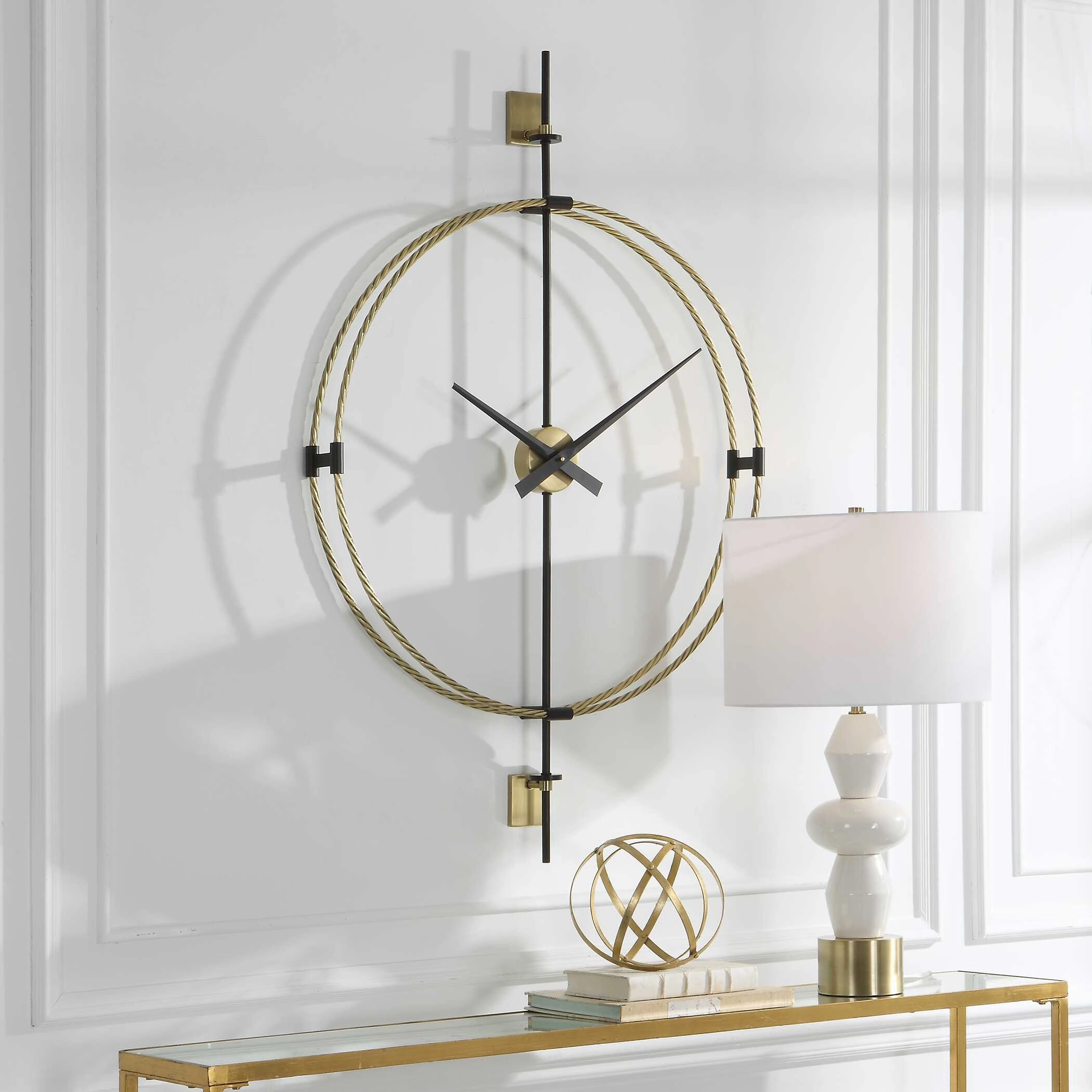 Time Flies Wall Clock Brushed Brass With Satin Black Clocks decor discount