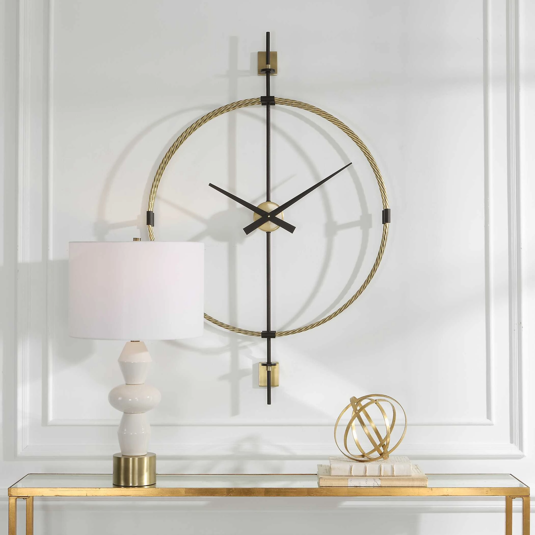 Time Flies Wall Clock Brushed Brass With Satin Black Clocks decor discount