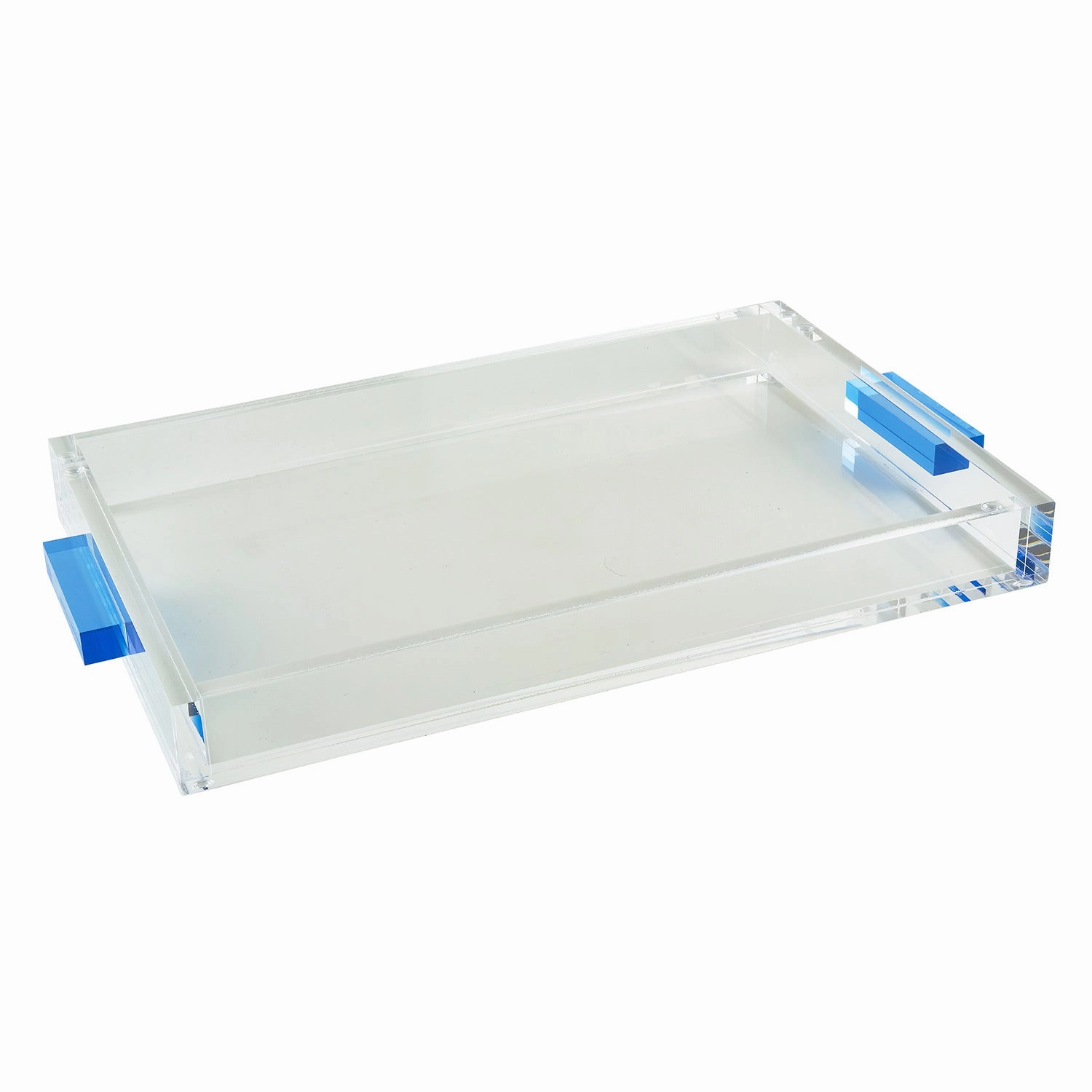 Tizo Design Lucite Tray Clear w/Blue Handle 12x8 Decorative Trays cheap sale