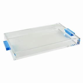 Tizo Design Lucite Tray Clear w/Blue Handle 12x8 Decorative Trays cheap sale