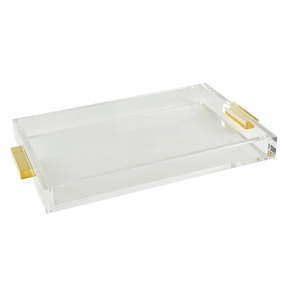 Tizo Design Lucite Tray Clear w/Gold Handle 12x8 Decorative Trays cheap sale