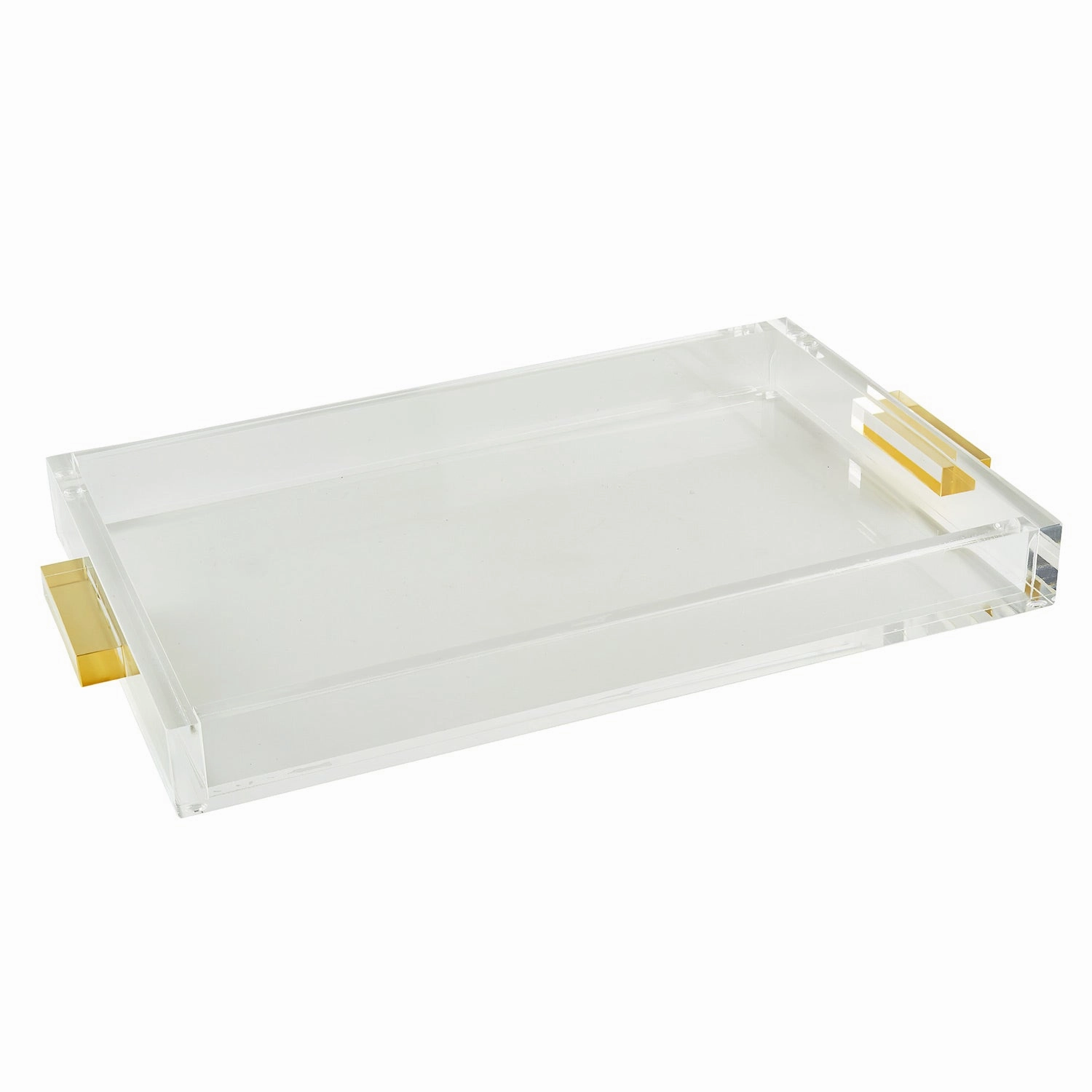 Tizo Design Lucite Tray Clear w/Gold Handle 12x8 Decorative Trays cheap sale
