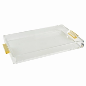 Tizo Design Lucite Tray Clear w/Gold Handle 16x12 Decorative Trays cheap sale