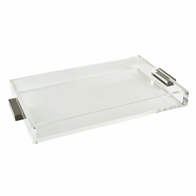 Tizo Design Lucite Tray Clear w/Silver Handle 12x8 Decorative Trays cheap sale