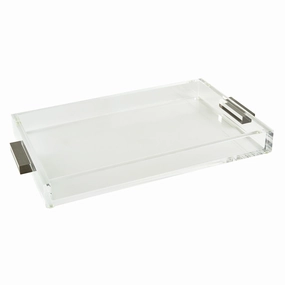 Tizo Design Lucite Tray Clear w/Silver Handle 16x12 Decorative Trays cheap sale