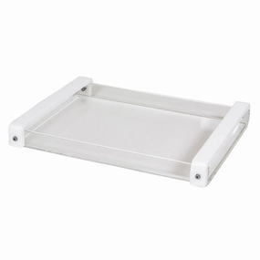 Tizo Design White Lucite Tray w/Handle 16x12 Decorative Trays cheap sale