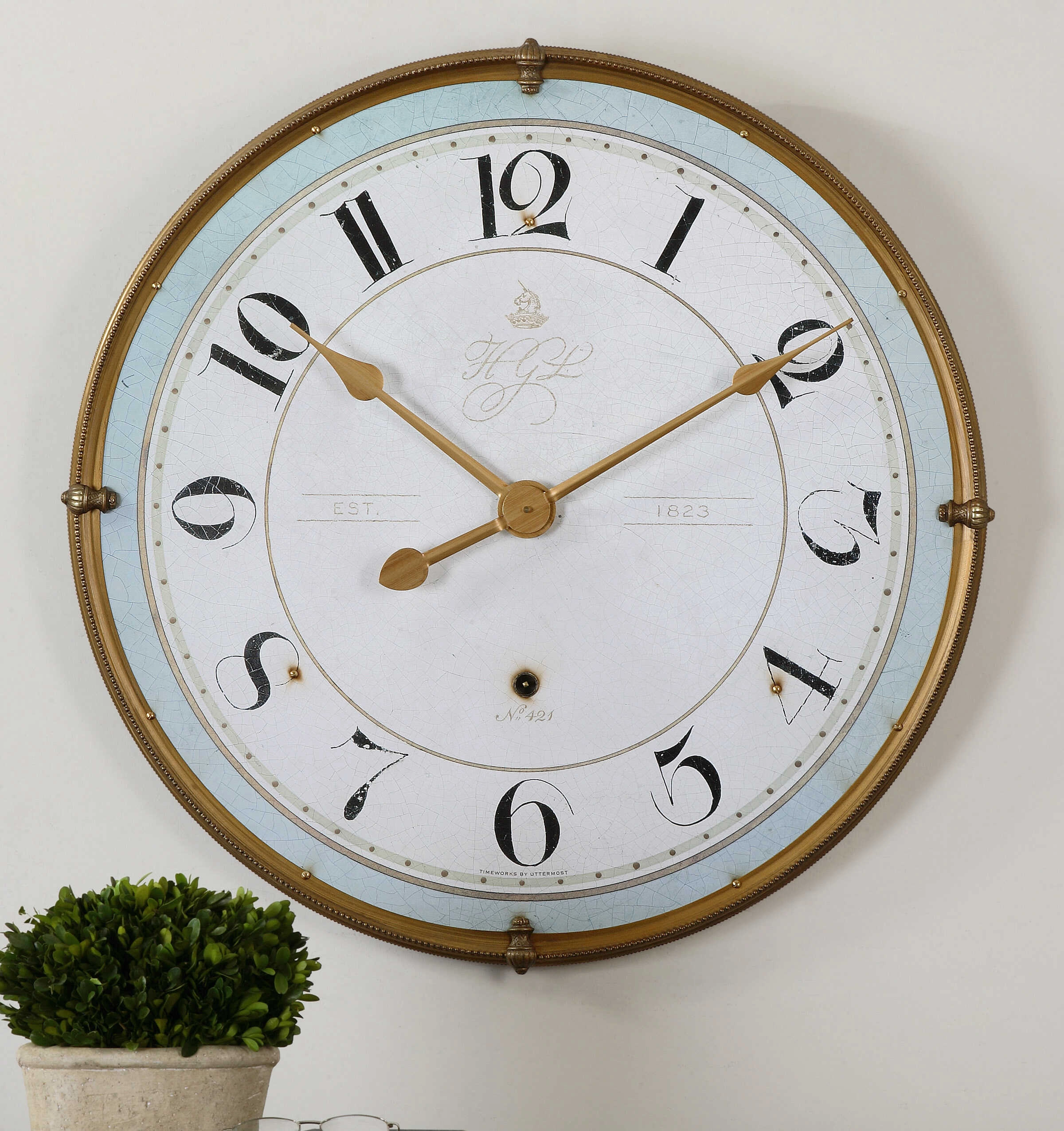 Torriana Wall Clock Antiqued Gold Clocks decor discount