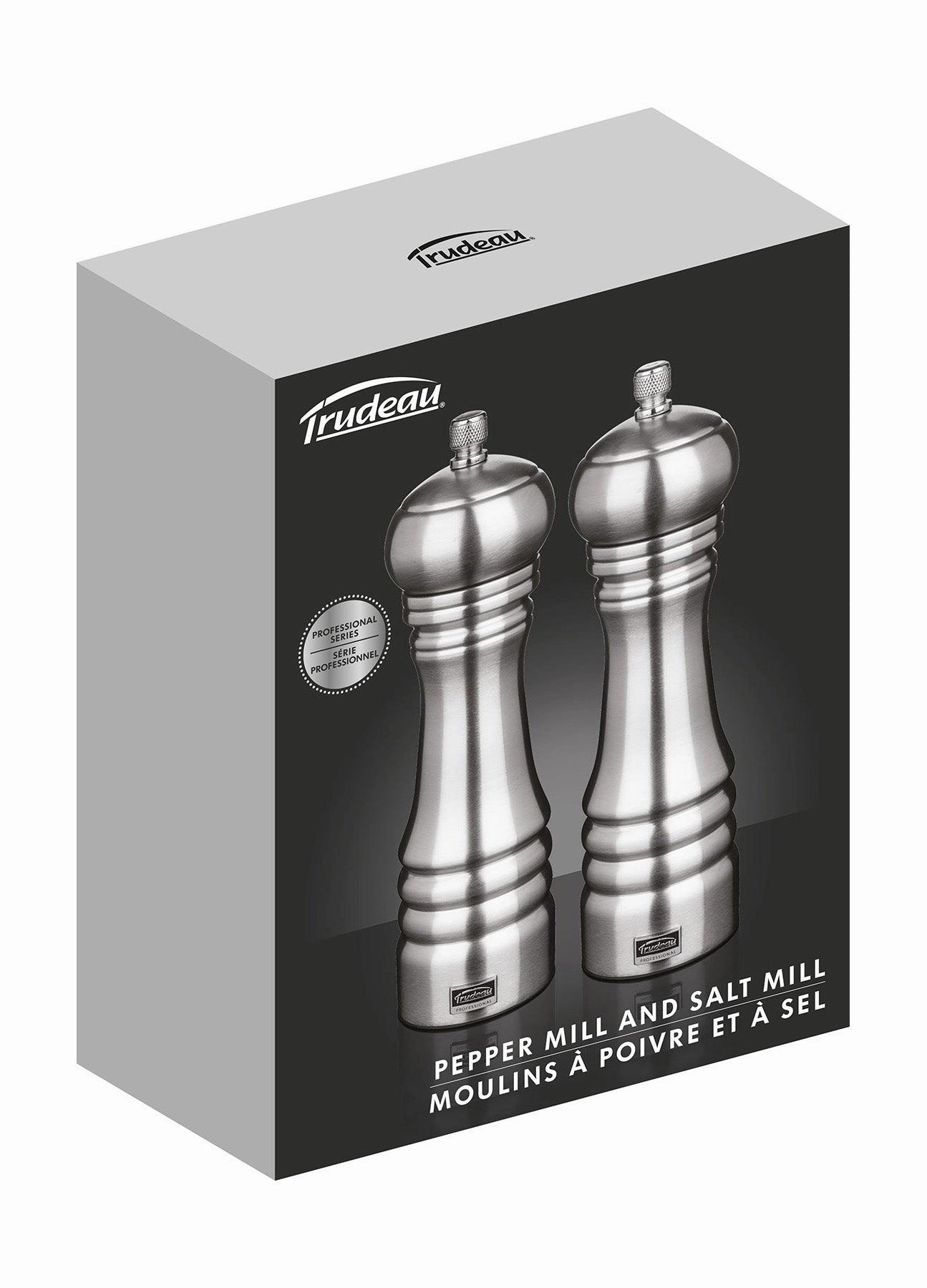 Trudeau 8-Inch Professional Salt Mill/Pepper Mill Set, Stainless Steel