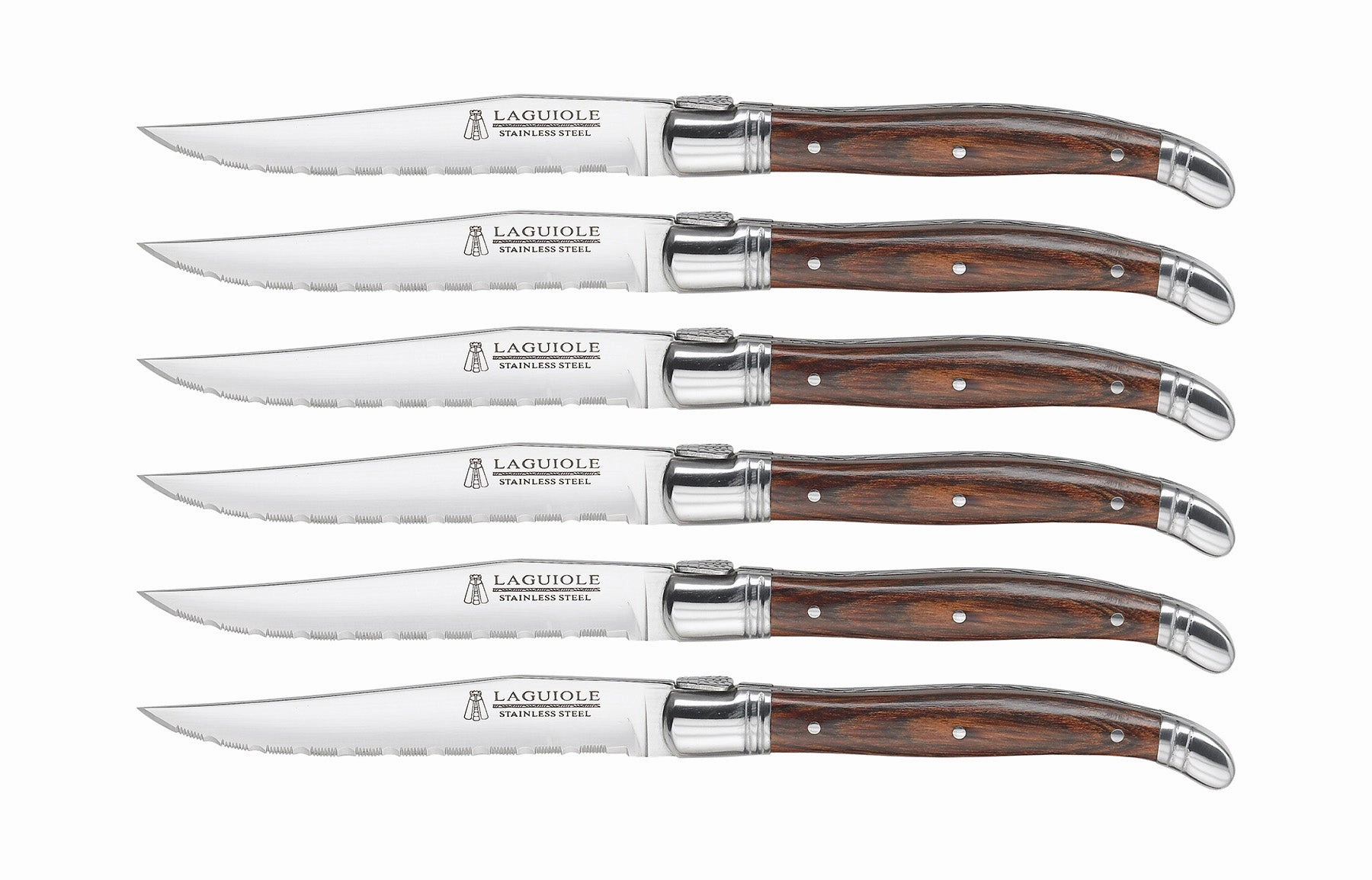Trudeau Laguiole Steak Knives with Pakkawood Handles, Set of 6, Stainless/Wood Cutlery outlet discounts