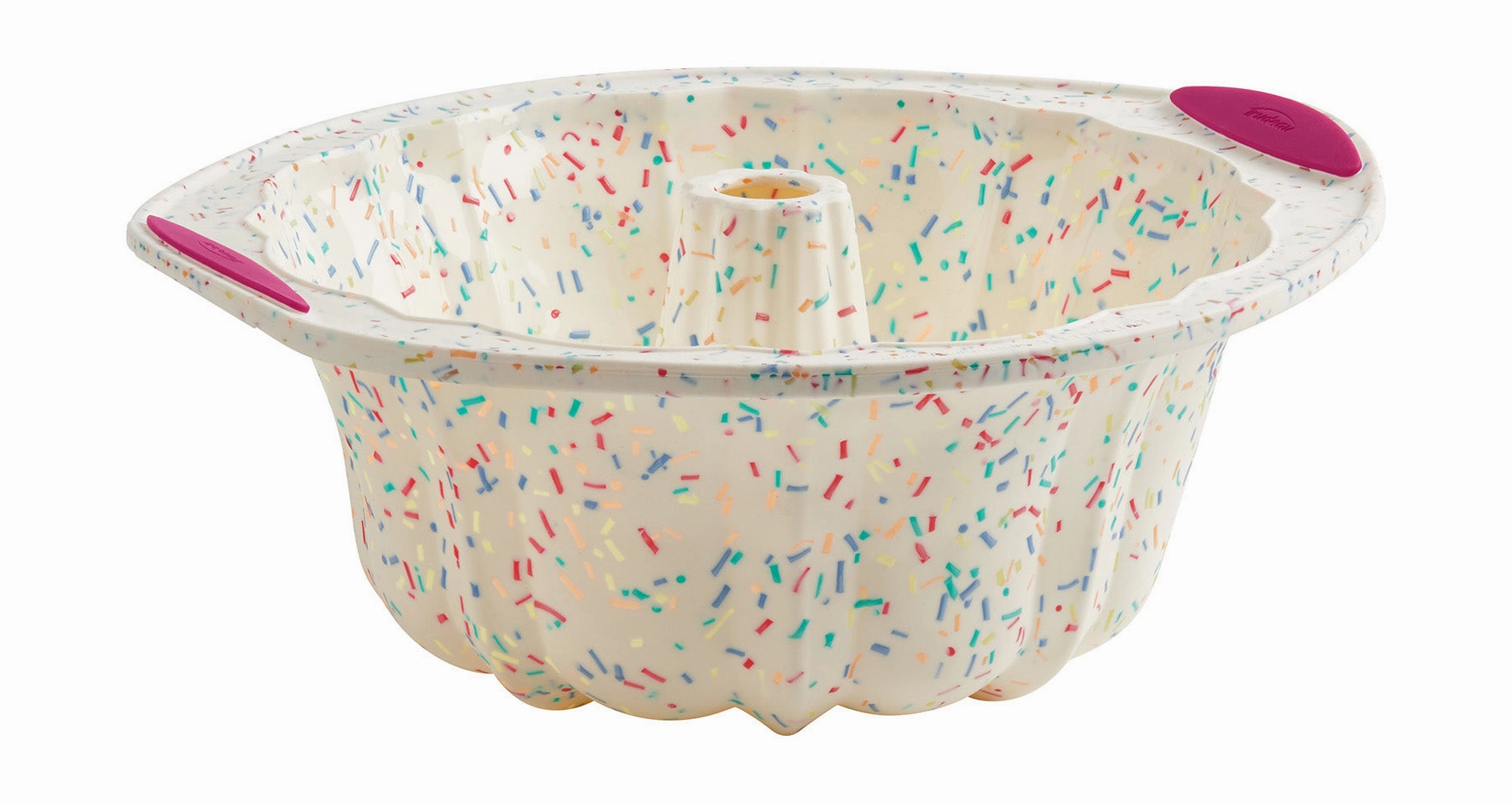 Trudeau Structure Silicone 10 Cup Fluted Cake Pan, Confetti/Fuchsia Bakeware online promo