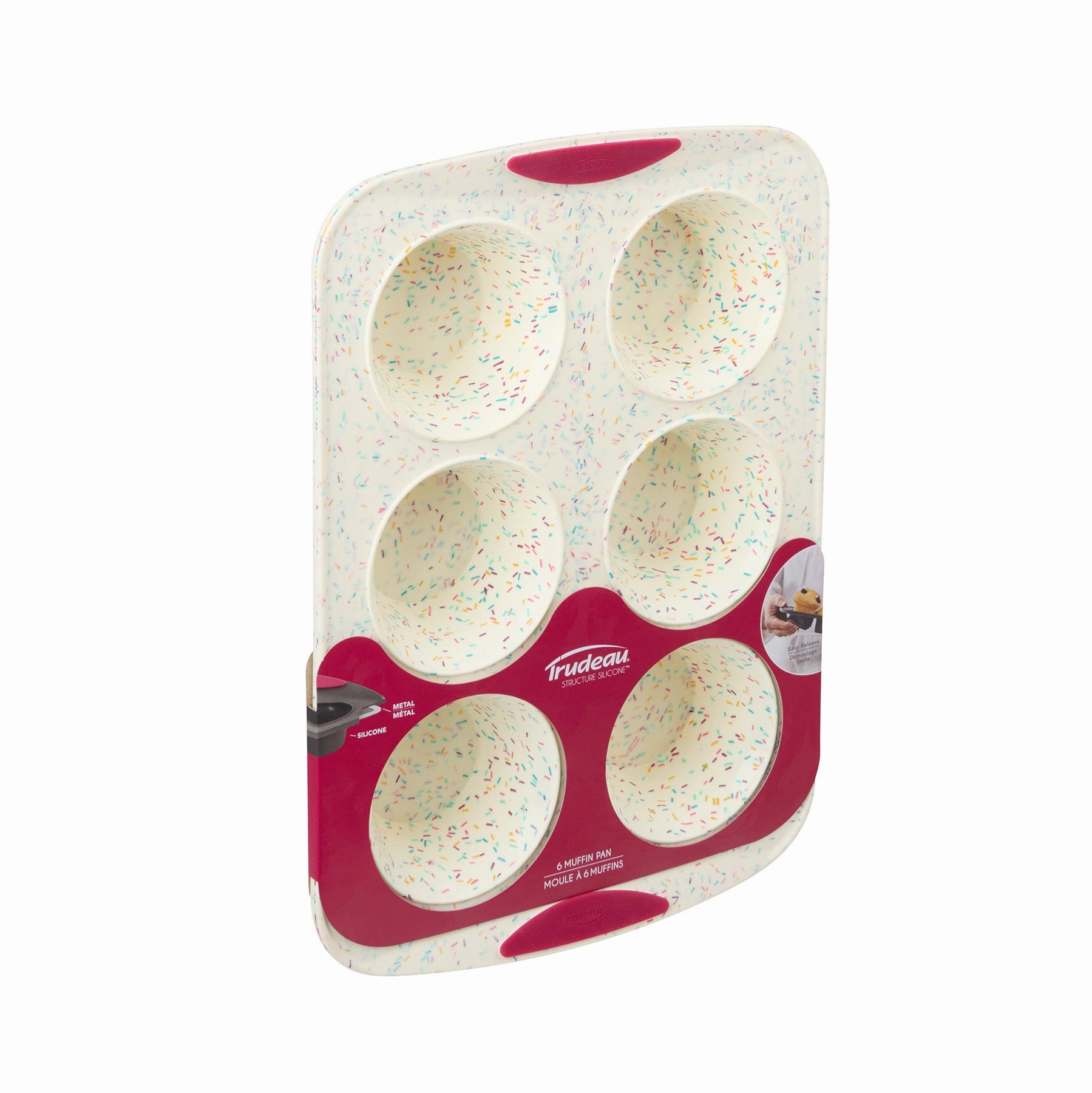 Trudeau Structure Silicone 6 Cavity Jumbo Muffin Pan, Confetti/Fuchsia