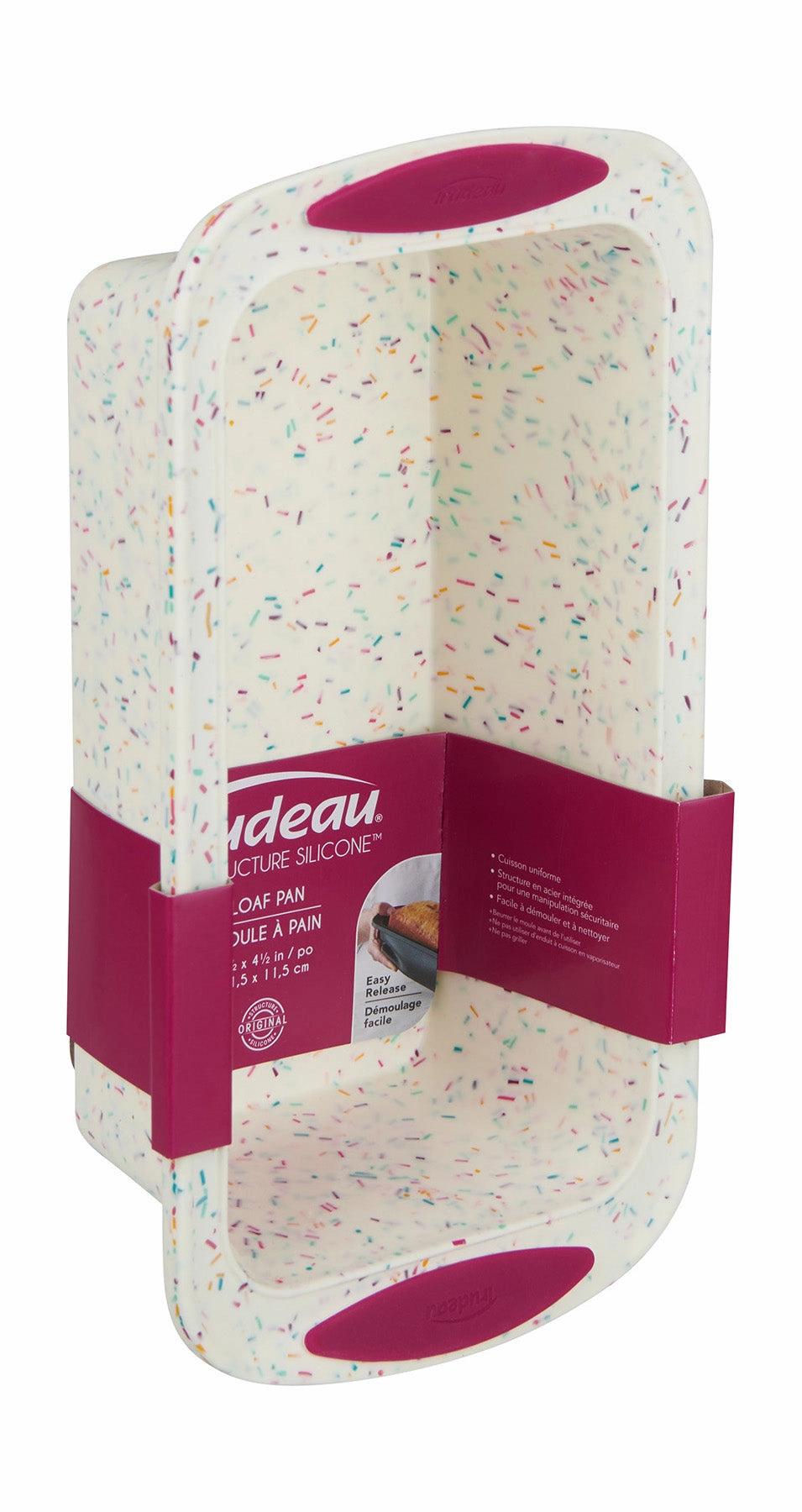 Trudeau Structure Silicone 8.5 x 4.5 Inch Loaf Pan, Confetti/Fuchsia
