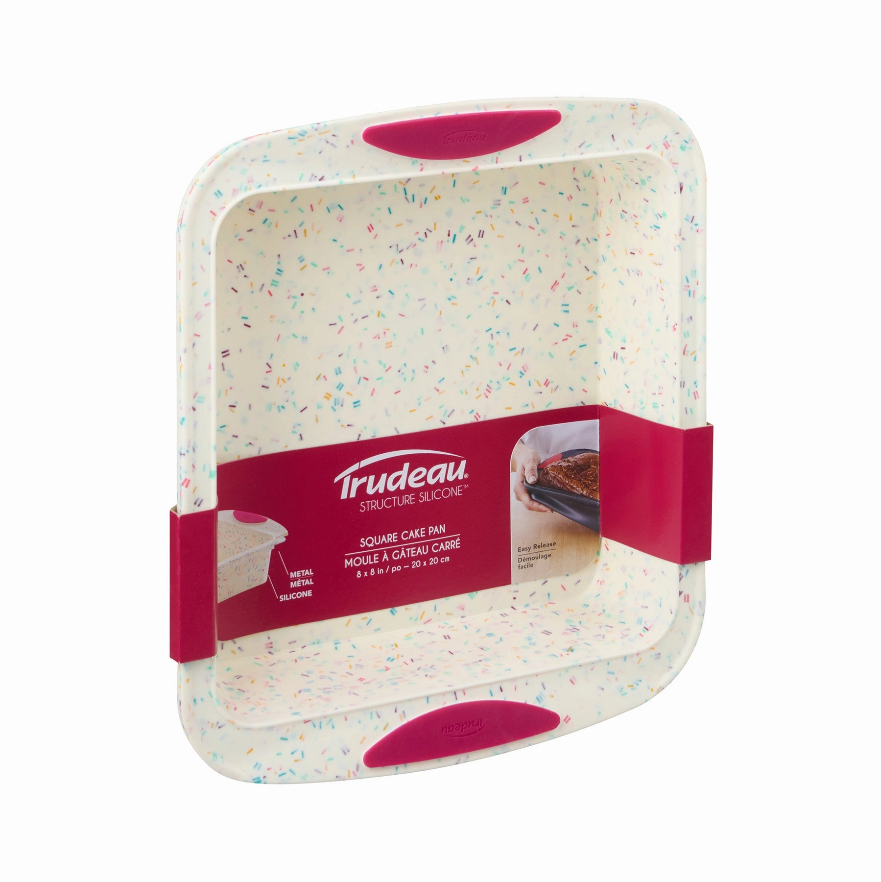 Trudeau Structure Silicone 8" x 8" Square Cake Pan, Confetti/Fuchsia