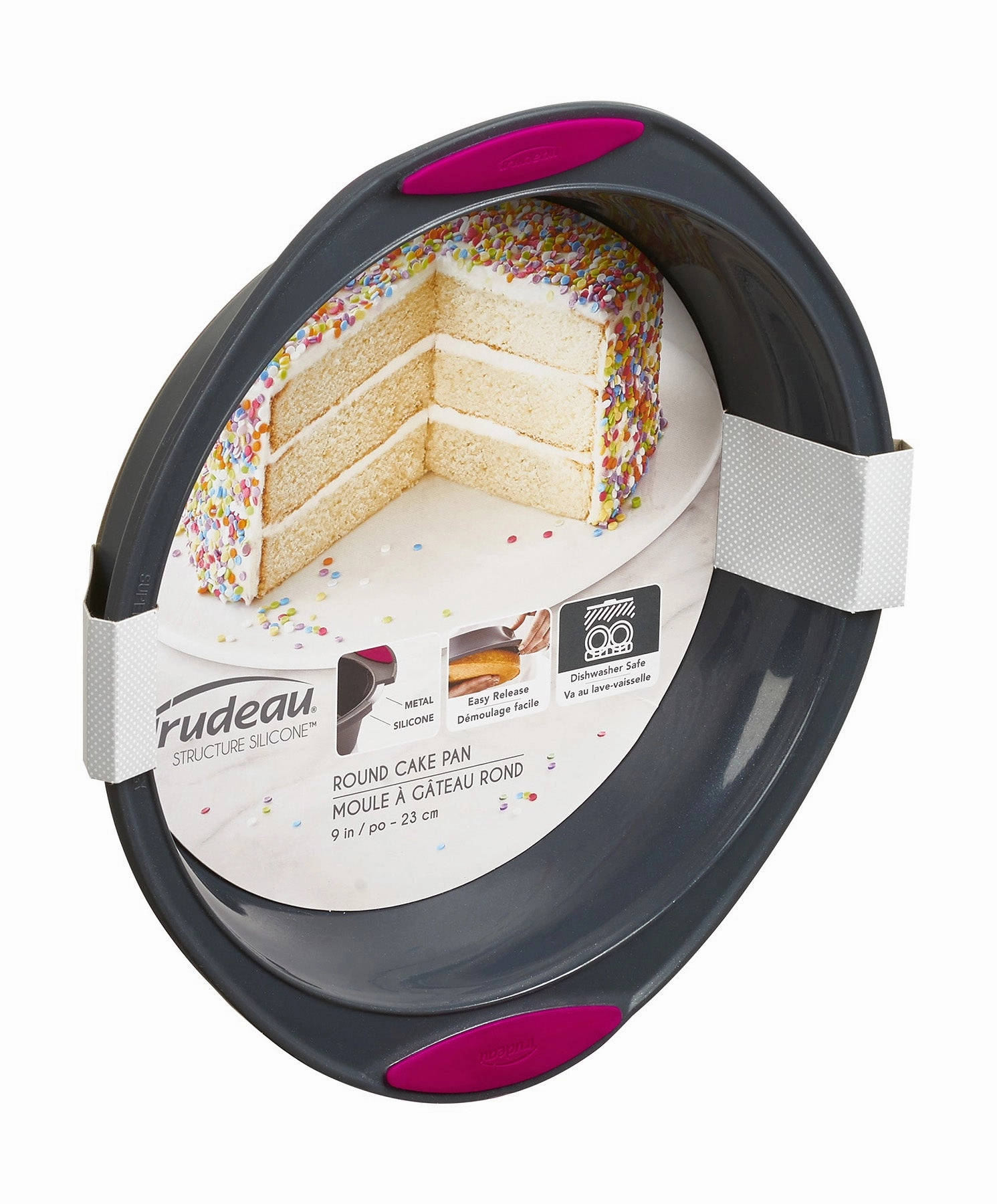 Trudeau Structure Silicone 9-Inch Round Cake Pan, Gray/Pink
