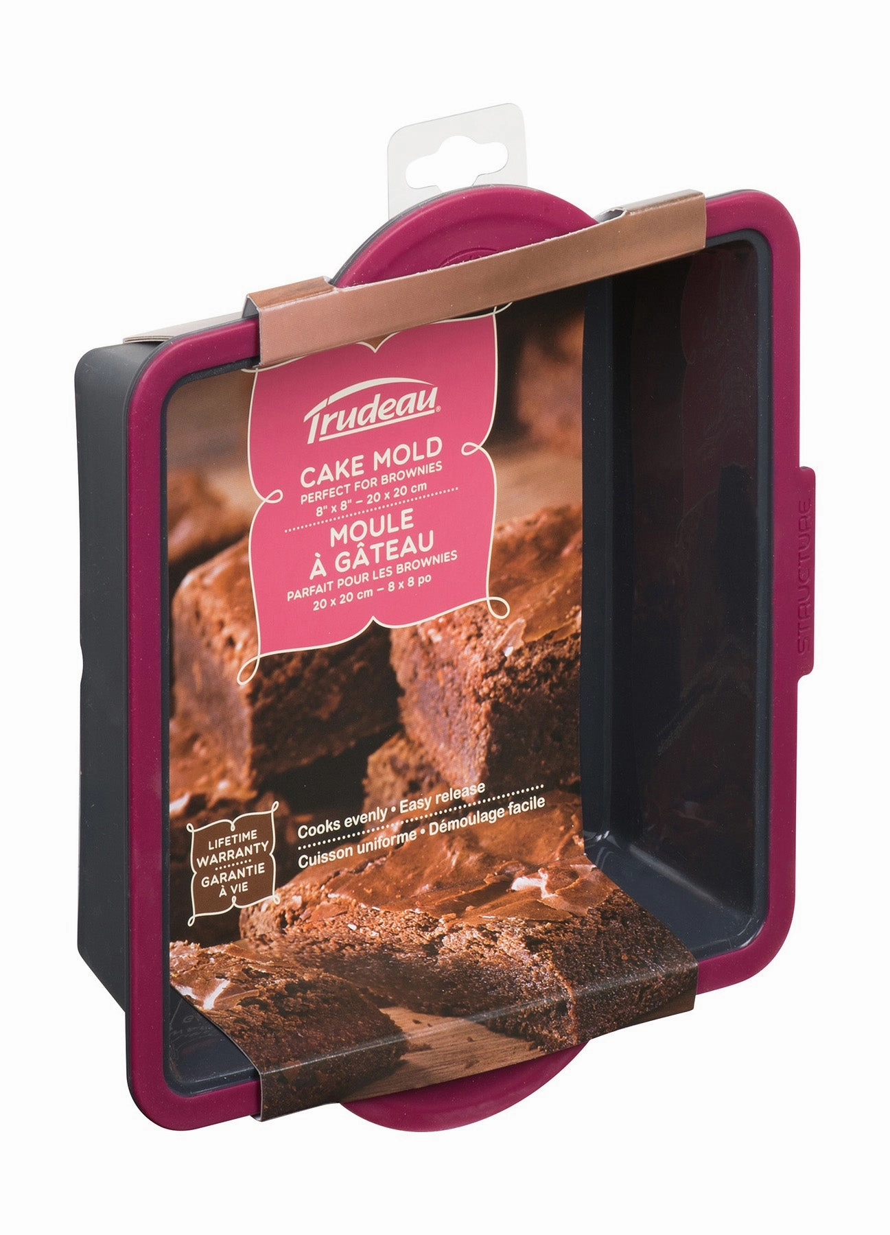 Trudeau Structure Silicone Pro 8" x 8" Square Cake Pan, Gray/Pink
