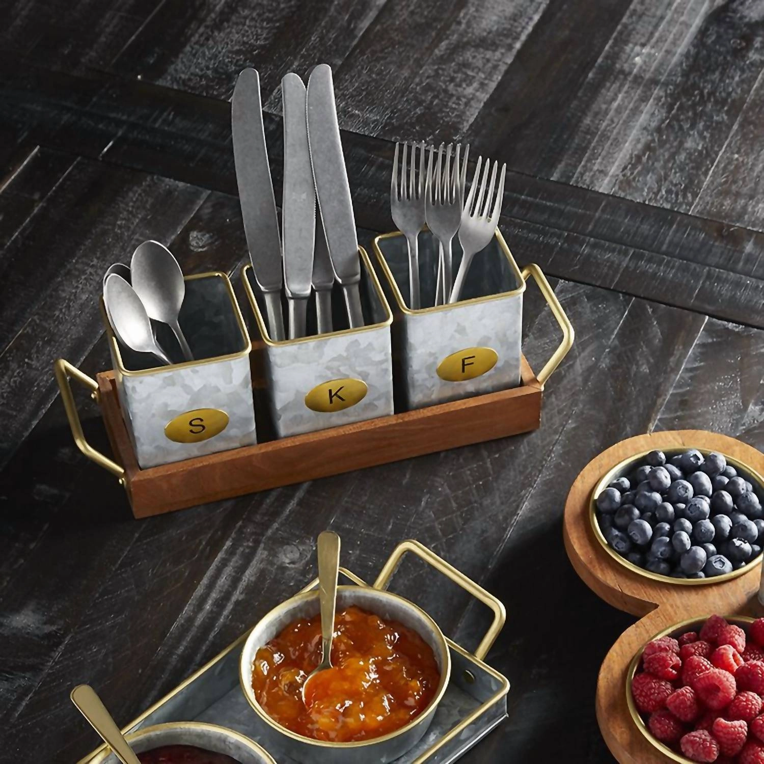 Utensil Caddy In Metal/wood Combo