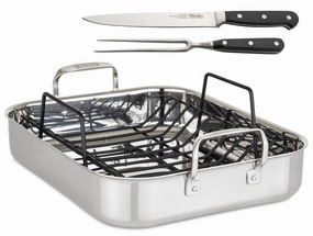 Viking 3-Ply Roasting Pan, 13-Inch x 16-Inch w/ Carving Set, Stainless Cookware holiday sale