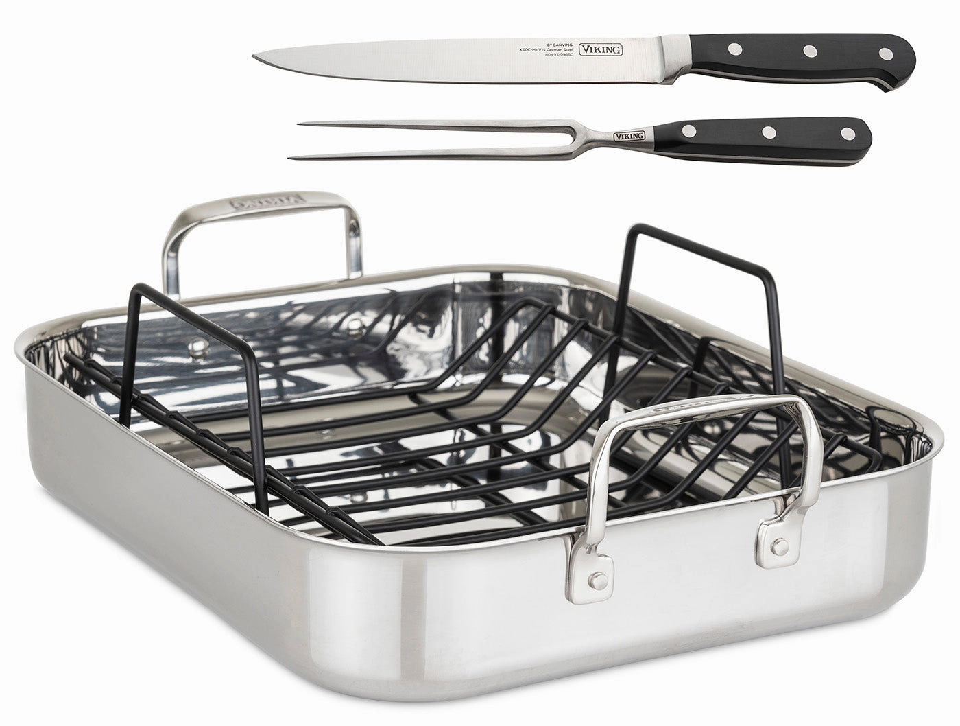 Viking 3-Ply Roasting Pan, 13-Inch x 16-Inch w/ Carving Set, Stainless Cookware holiday sale
