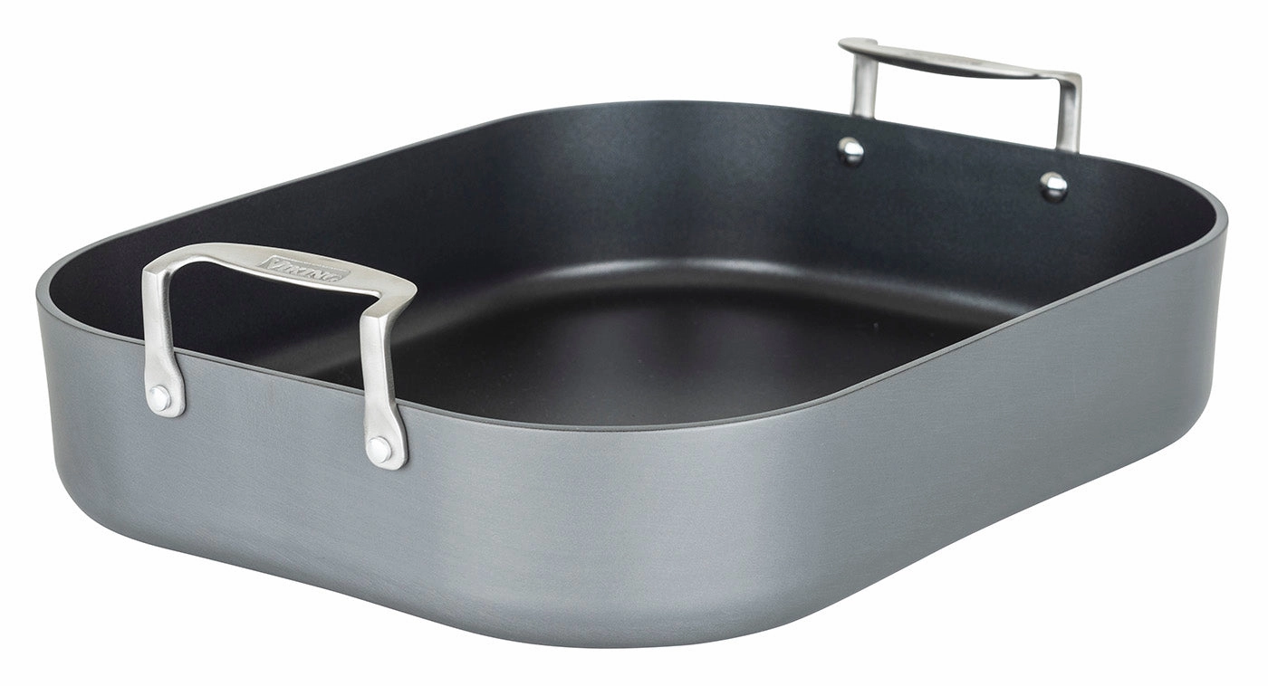 Viking Hard Anodized Roasting Pan, 13-Inch x 16-Inch w/ Carving Set, Black