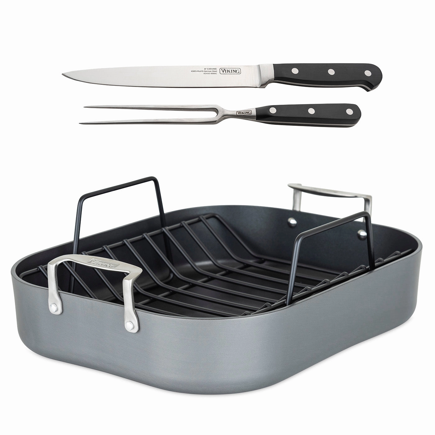 Viking Hard Anodized Roasting Pan, 13-Inch x 16-Inch w/ Carving Set, Black Cookware holiday sale