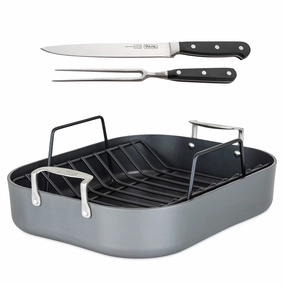 Viking Hard Anodized Roasting Pan, 13-Inch x 16-Inch w/ Carving Set, Black Cookware holiday sale