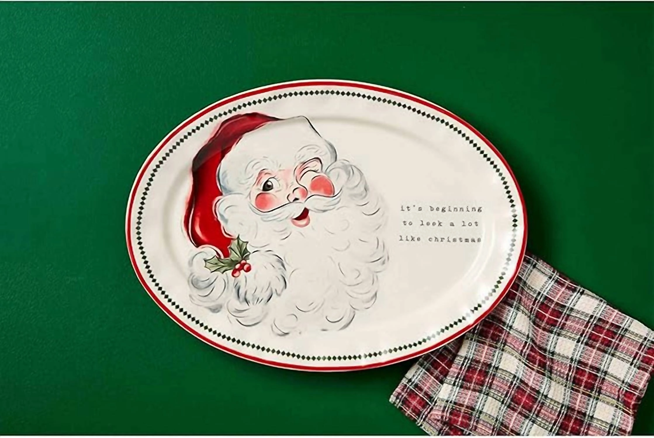 Vintage Santa Platter In White