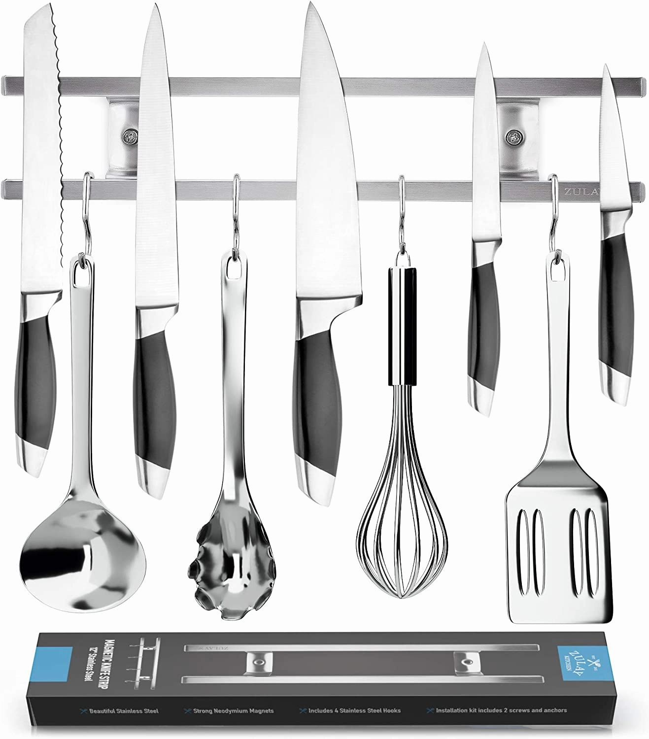 Wall Mount Magnetic Knife Strip & Organizer For Kitchen & Tools