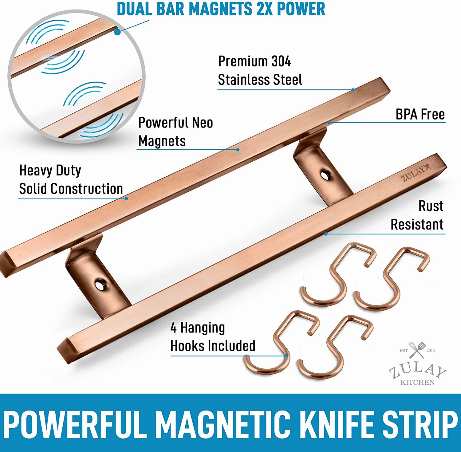 Wall Mount Magnetic Knife Strip & Organizer For Kitchen & Tools