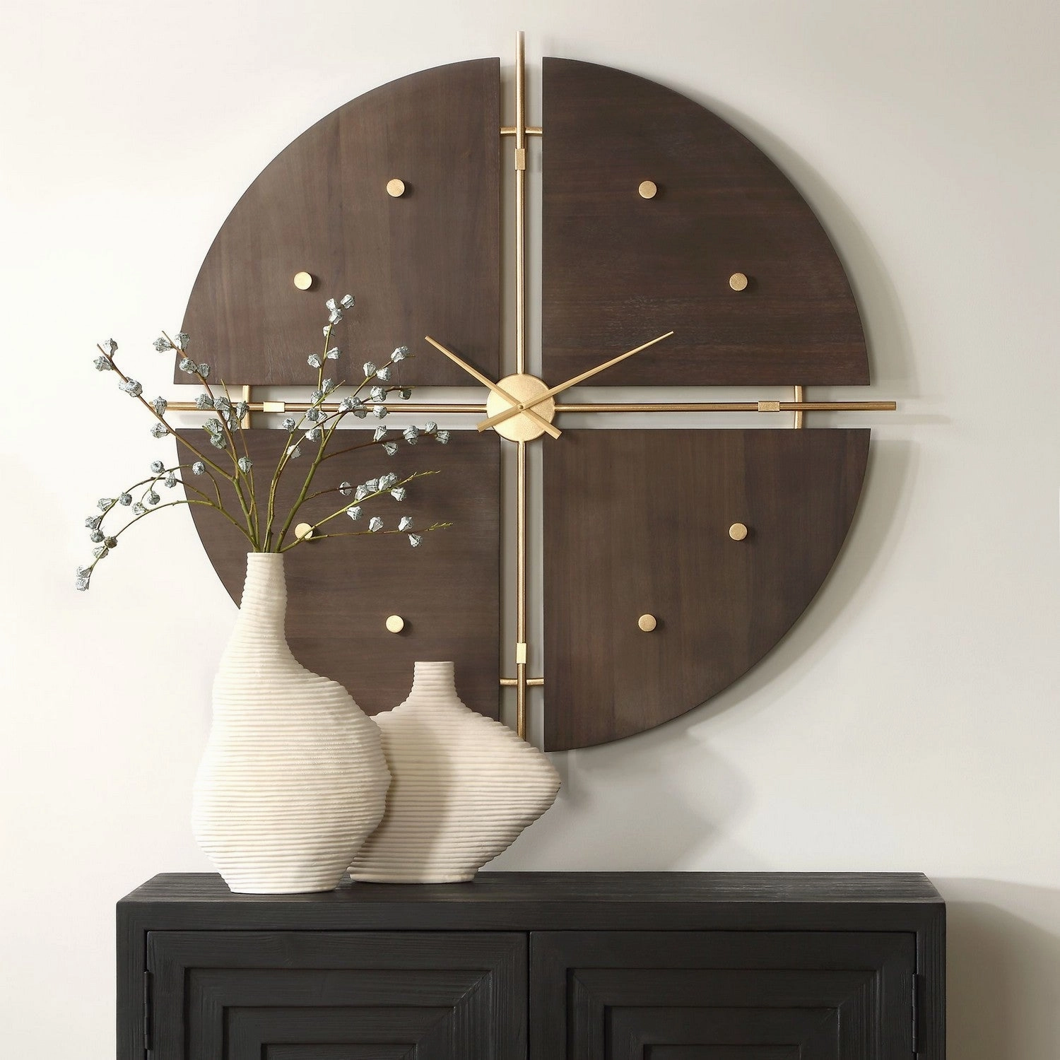 Walnut Elegance Wall Clock Metallic Gold Clocks decor discount