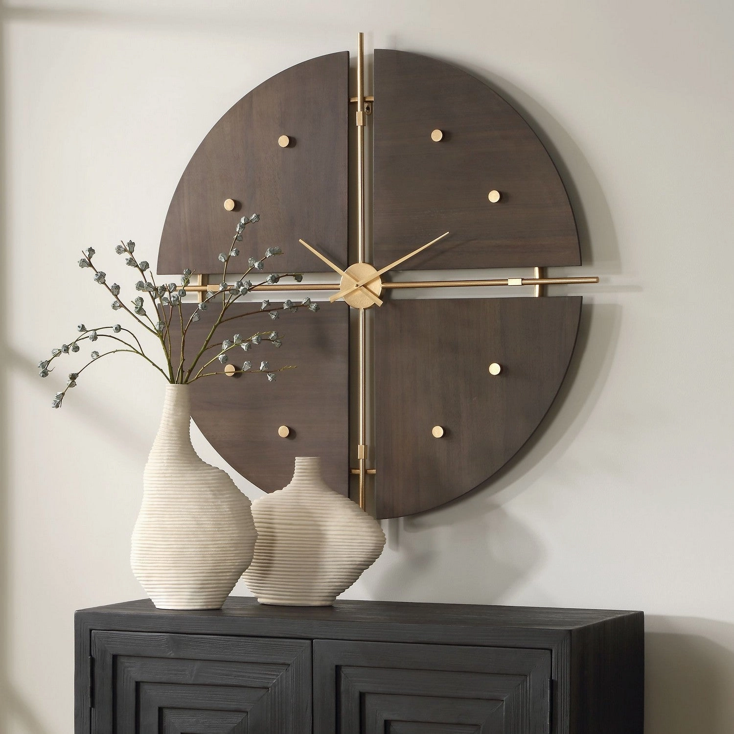 Walnut Elegance Wall Clock Metallic Gold Clocks decor discount