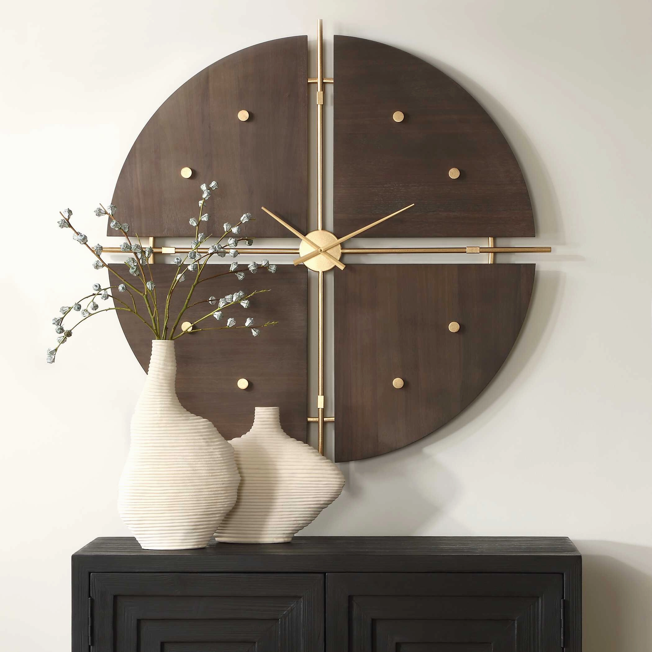 Walnut Elegance Wall Clock Metallic Gold Clocks decor discount