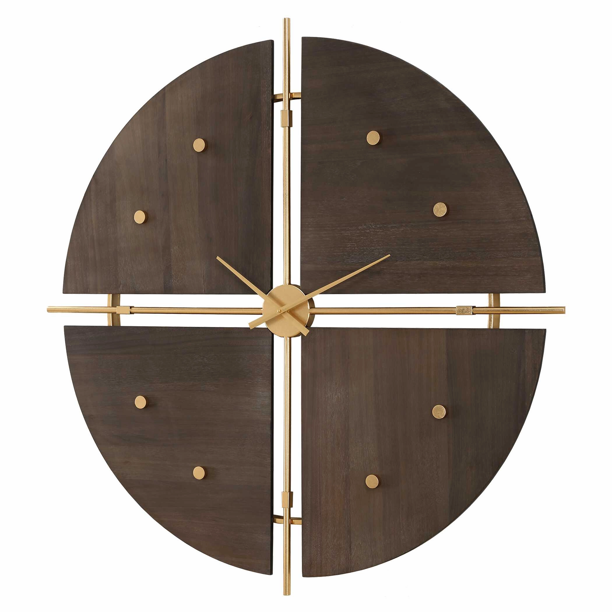Walnut Elegance Wall Clock Metallic Gold Clocks decor discount