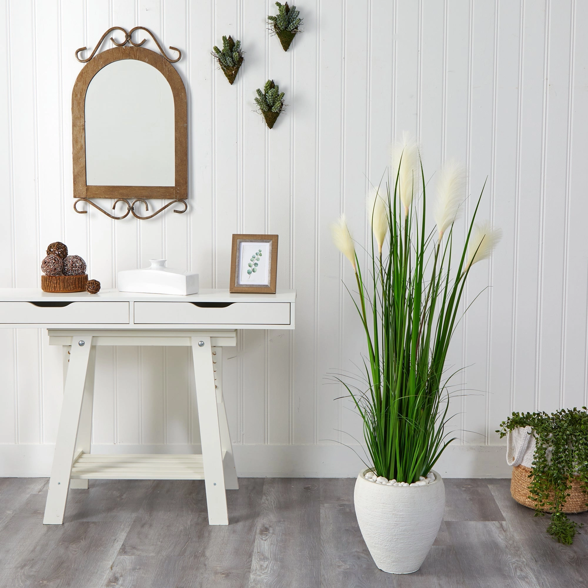 Wheat Plum Grass Artificial Plant in White Planter 4.5'