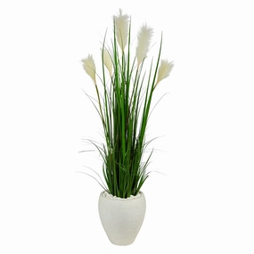 Wheat Plum Grass Artificial Plant in White Planter 4.5' Faux Florals home florals discount