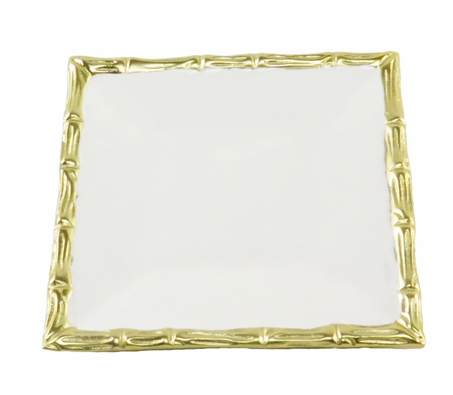 White Enamel Square Tray with Gold Bamboo Trim Serveware deals online