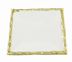 White Enamel Square Tray with Gold Bamboo Trim Serveware deals online