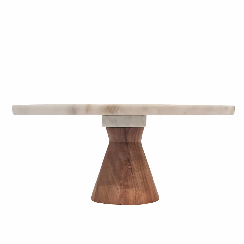 White Marble Cake Stand with Wood Base