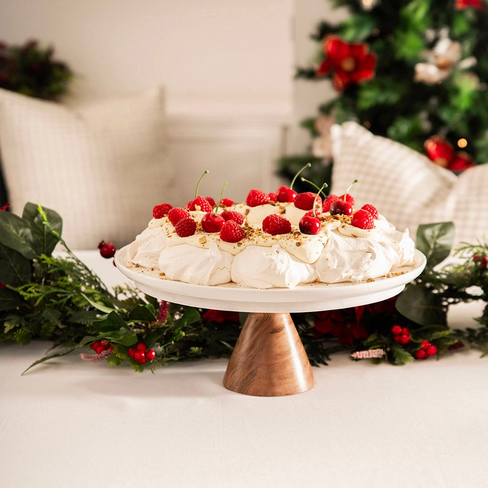 White Marble Cake Stand with Wood Base