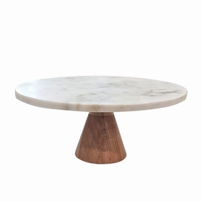 White Marble Cake Stand with Wood Base Serveware clearance shop