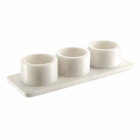 White Marble Condiment Set 3 Pots with Holder Serveware clearance shop